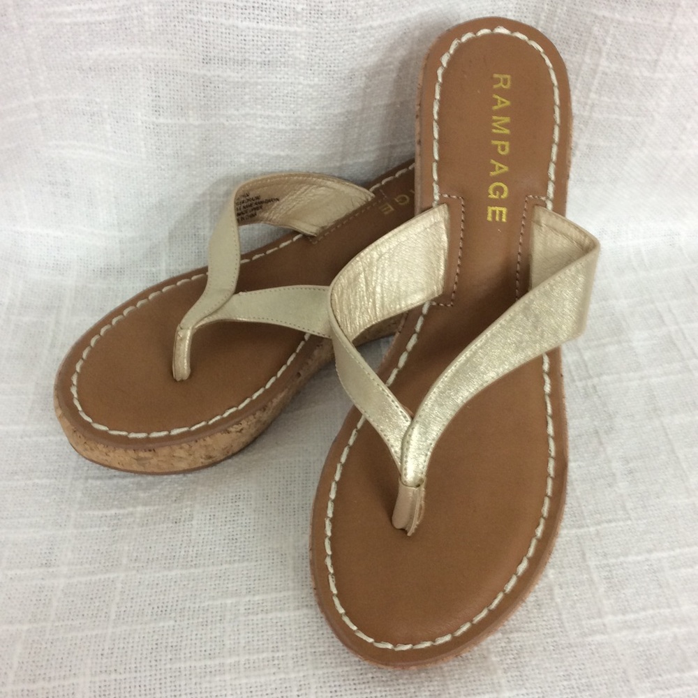 Rampage Gold Slip On Wedge Sandals